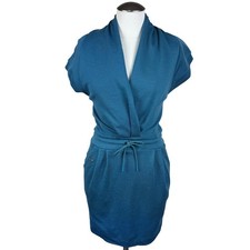 Lacoste x Malandrino Teal Blue Wool Wrap Style Short Sleeve Dress Size S