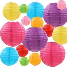 16 Pcs Colorful Paper Lanterns Multicolor,Size of 4 , 6 , 8 , 10 - Chinese/Ja