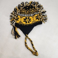 Mohawk Black Yellow 100% Wool Nepal Hat Beani...