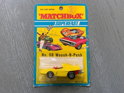 Vintage 1971 MATCHBOX SUPERFAST 58 WOOSH-N-PUSH YELLOW MINT ORIG  BLISTER CARD