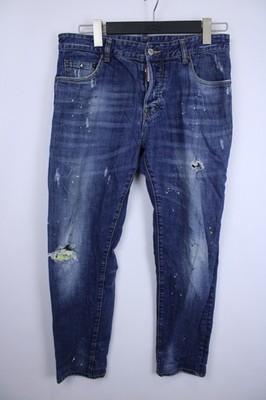 DSQUARED2 Blue Denim Cotton Distressed 5-Pocket Design Straight Leg Jeans Sz 34