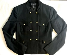 H&M Women’s Military Jacket Wool Blend Black Gold Button Peacoat Style Size 6