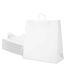 13x7x17 Medium White Paper Shopping Bags with Twine Handles Reusable
