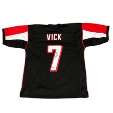 Camiseta negra personalizada firmada por Michael Vick Atlanta Falcons Beckett Witness certificado de autenticidad BAS