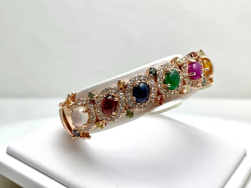9 Color Gemstones, Rose Gold Plated Sterling Silver Bangle - Picture 8 of 11