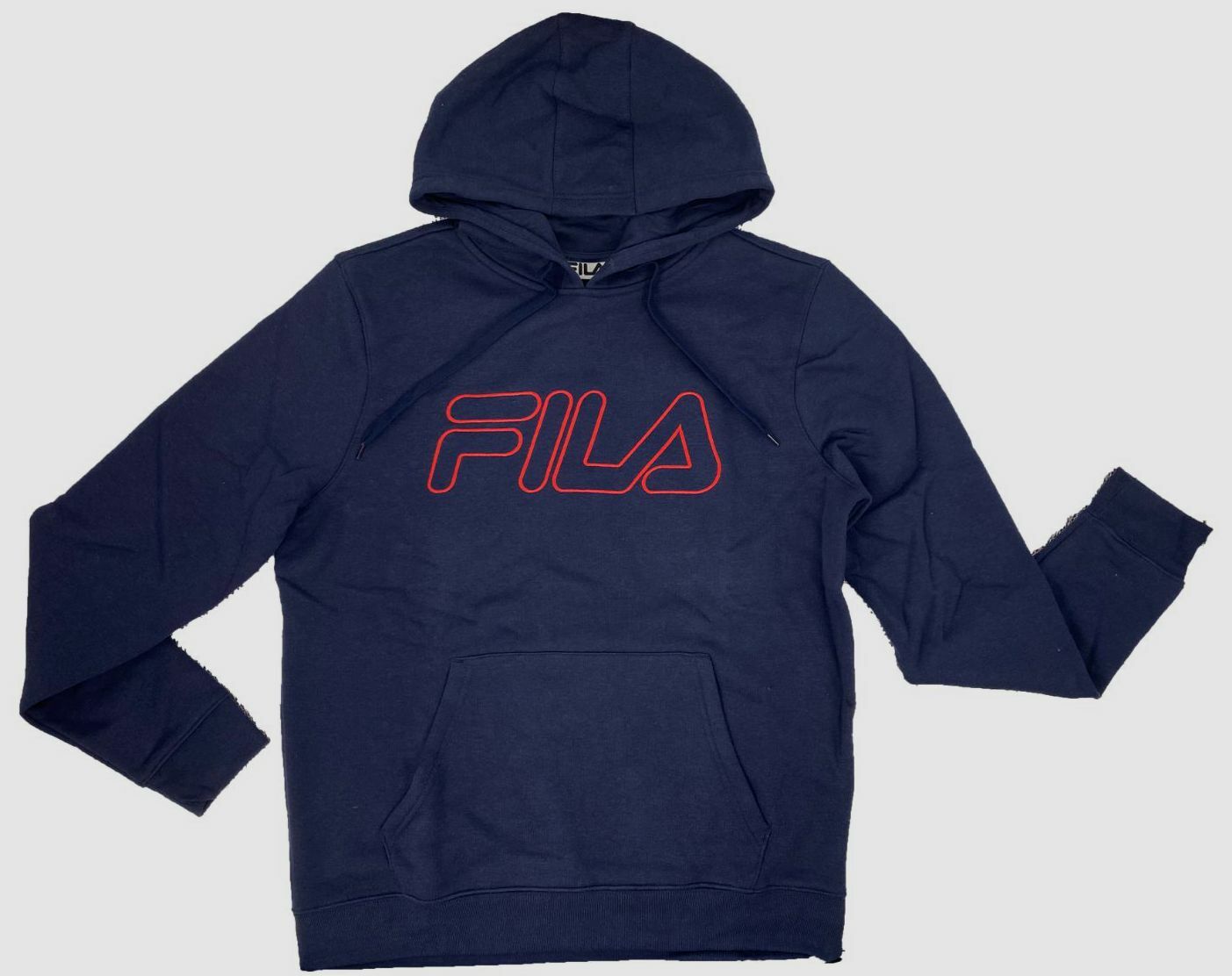 $148 Fila Mens Blue Red Logo Graphic Hoodie Pullover Cotton Sweatshirt Sweater L