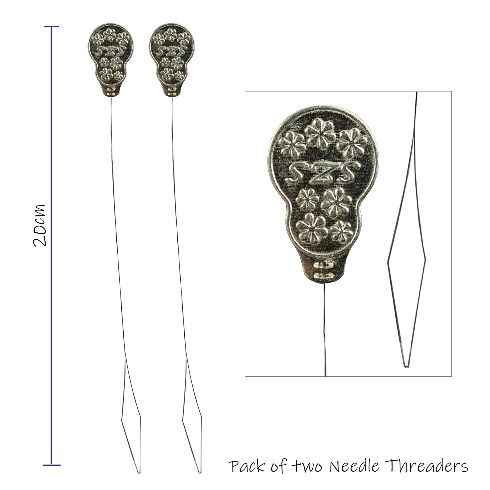 Nurge Long Punch Needle Threader for Fine Embroidery Thread 20cm 8"" Pack of 2