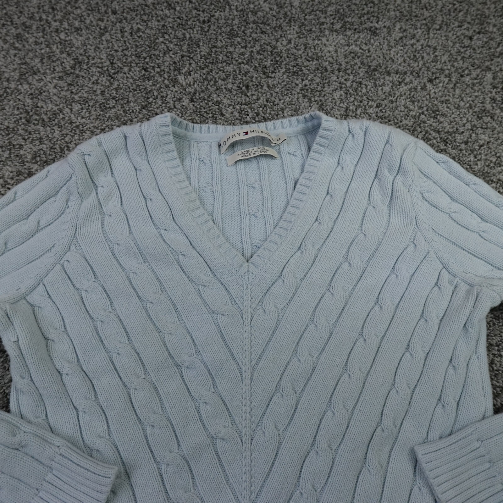 VTG Tommy Hilfiger Sweater Womens M Blue Irish Aran Knit Fisherman Sweatshirt
