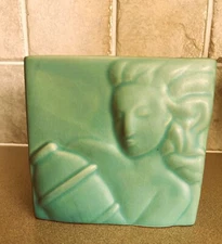 Vintage Donna Polseno Art Deco Style Vase w/ Woman & Jug - Molded Relief