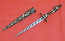 NICE ANTIQUE FIGURAL ROMANTIC DAGGER KNIFE very fine blade 19th century Bronze