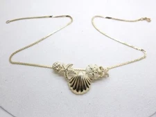 14k Yellow Gold Seashell Sand Dollar Starfish Necklace 15.1 Grams 18" Inch