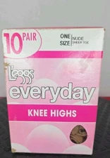 Leggs Everyday Knee Highs One Size Nude Sheer Toe 10 Pair New In Box