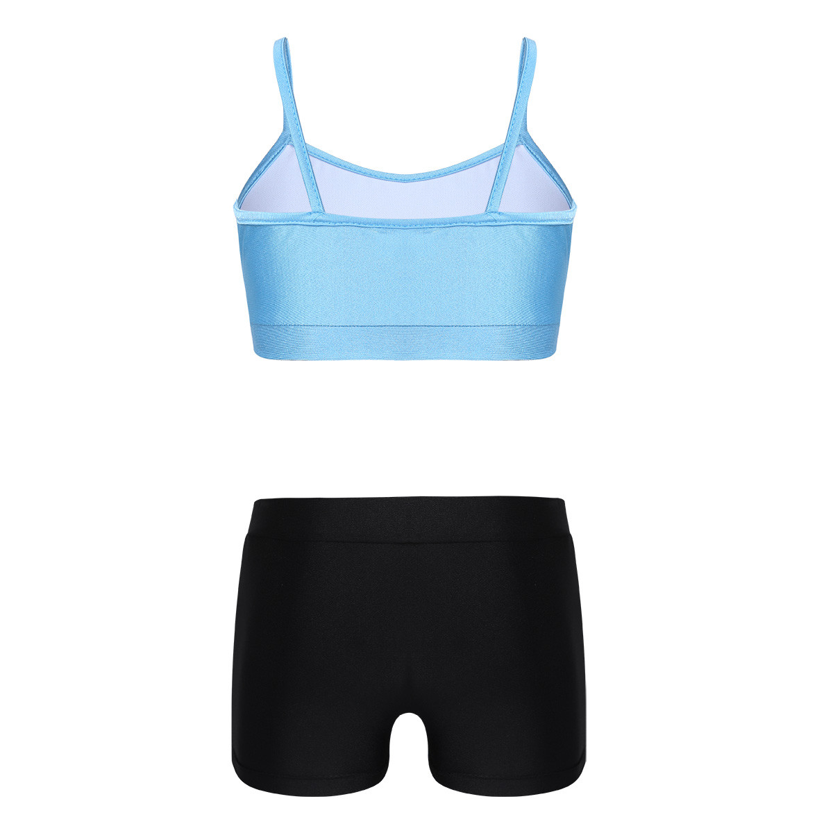 Girls 2 Piece Gymnastics Dance Outfit Crop Tank Top+Booty Shorts Sports