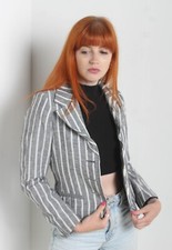 Et Vous Womens Striped Linen Jacket - Grey - Size 8 (i6)