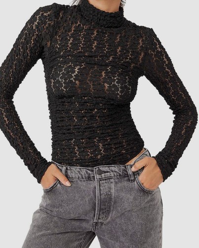 Free People Womens Day \u0026 Night Lace Turtleneck Bodysuit Black Xs