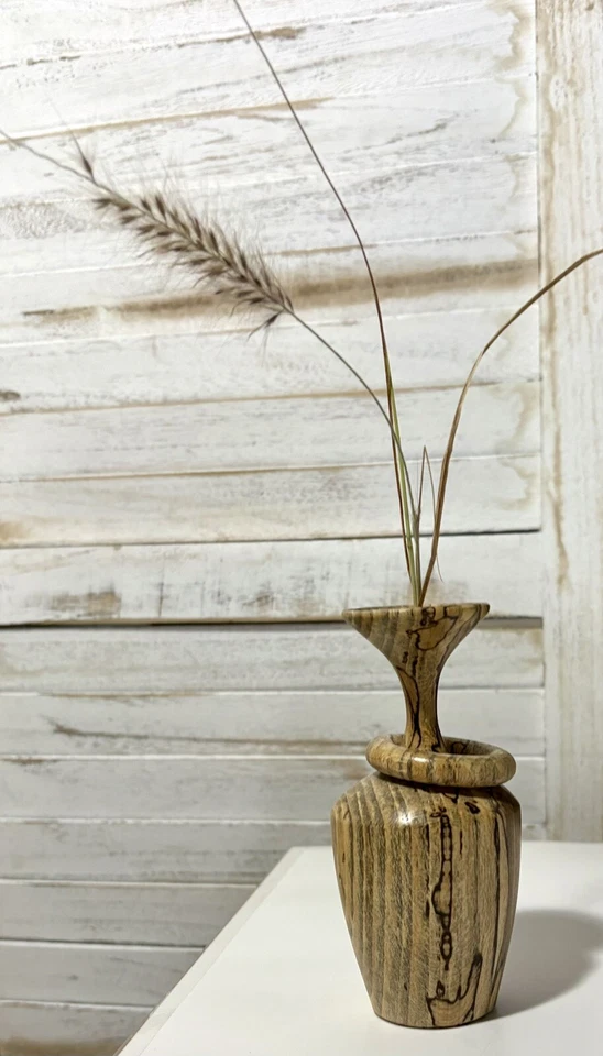 Jarrón de madera de nogal africano para flores secas hecho a mano maceta de 5” H firmada Foto 3 de 4