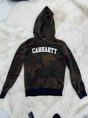 New Carhartt Mens Small Loose Fit Spell Out Camouflage Hoodie Sweatshirt  Green