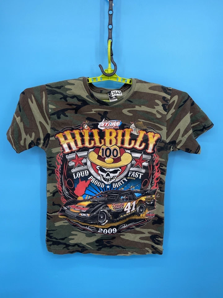 Short Track Racing T Shirt Medium Camo Y2K Double Sided Tyler Hillbilly Race VTG - Image 2 of 4