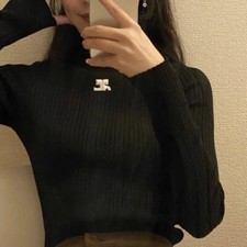 NEW High Neck Slim Fit Courreges Kint Long Sleeve Top Undershirt Sweater Women