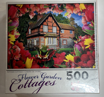 Autumn Cottage Flower Garden Cottages 500 Piece Puzzle   2016 LPF New & Sealed