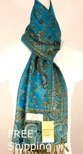 NEW Pashmina Scarf Wrap Floral Paisley Turquoise Black cashmere silk Style:11