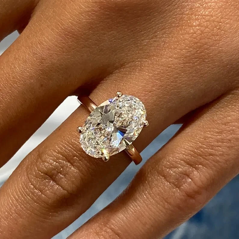 Solid 14k Yellow Gold Oval Cut 4.00CT Lab Grown/CVD Diamond Engagement Gift Ring - Image 2 of 4