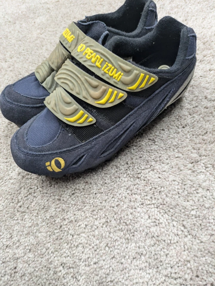 Женские велосипедные туфли pearl izumi 38 размер США 7 замшевые синие серые желтые для горного велосипеда - Изображение 2 из 4