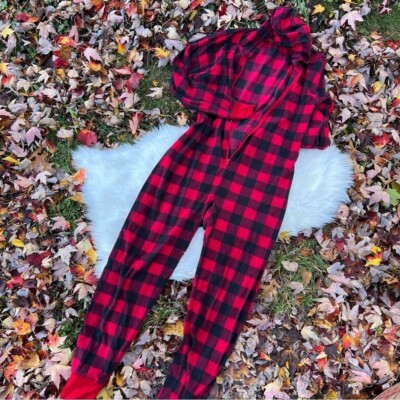 One Piece Red And Black Checkered Onesie Big Feet Pajamas Kids Red
