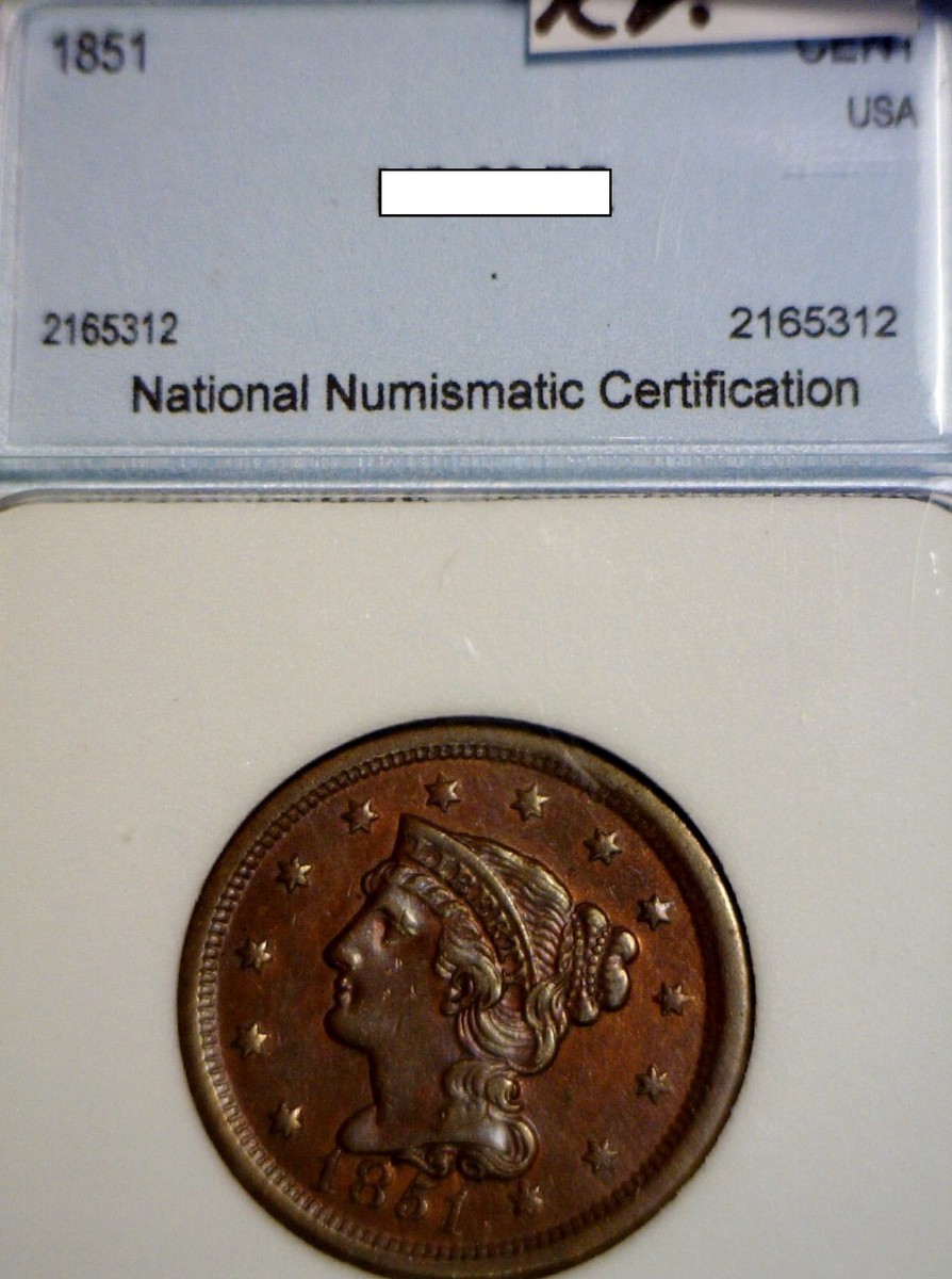 1851 ERROR BU + ROTATED REV. Braided Hair Large Cent US
