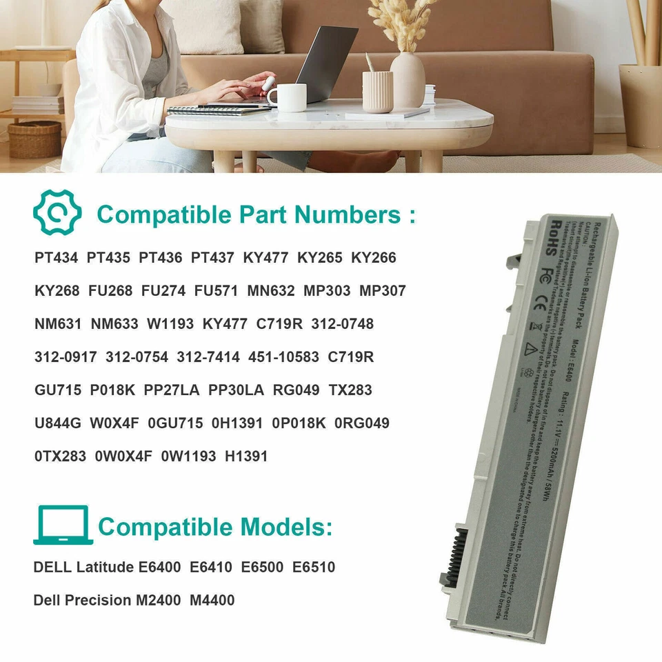 E6400 E6500 Battery for Dell Latitude E6410 E6510 PT434 MP303 4M529 W1193 9Cell  - Image 4 of 4