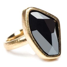 Designer Yellow Gold 24k Plated Set With Black Swarovski Crystal Ring Sz 8