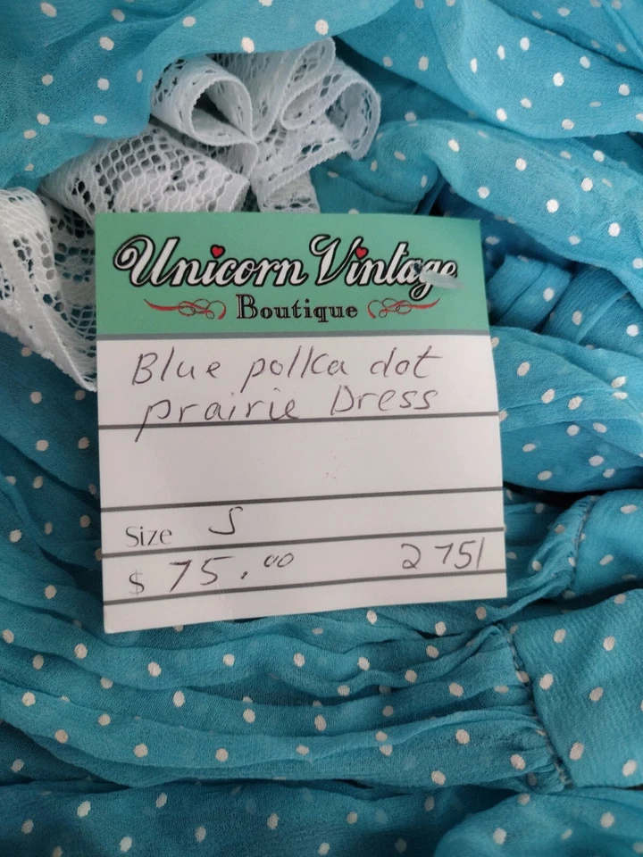 Vestido de crepé vintage azul con lunares blancos para mujer mezcla de poliéster sin etiqueta de talla Foto 4 de 4