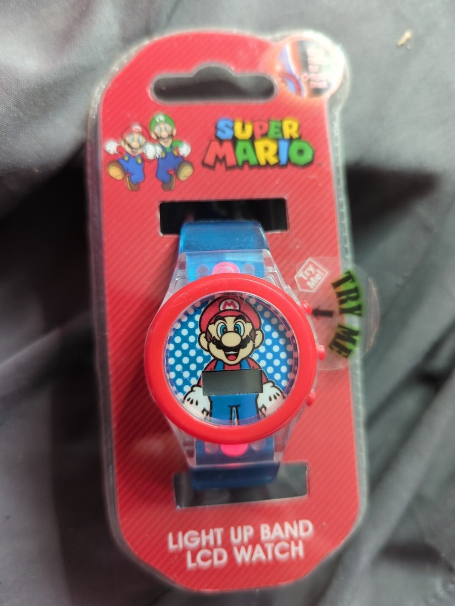 NOS Super Mario Bros Nintendo Light up LCD Watch Red Blue Band