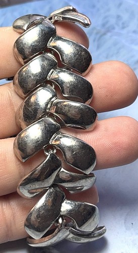 Signed Vintage Silver Tone abstract modernist Link bracelet, Signed BR - Picture 2 of 5