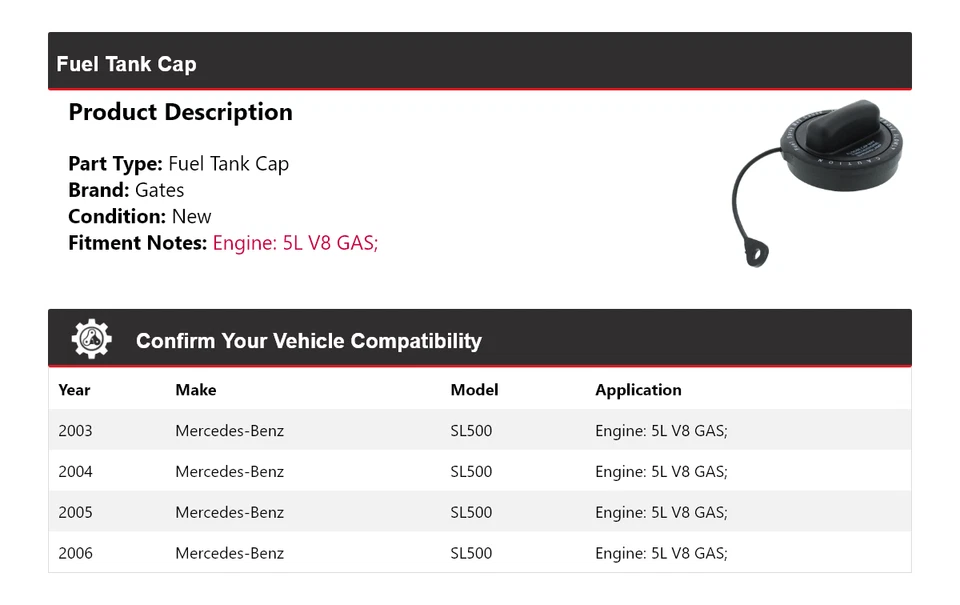 Para Mercedes-Benz SL500 2003-2006 5L V8 Gas Tanque Tapa Puertas 2004 2005 Foto 2 de 4