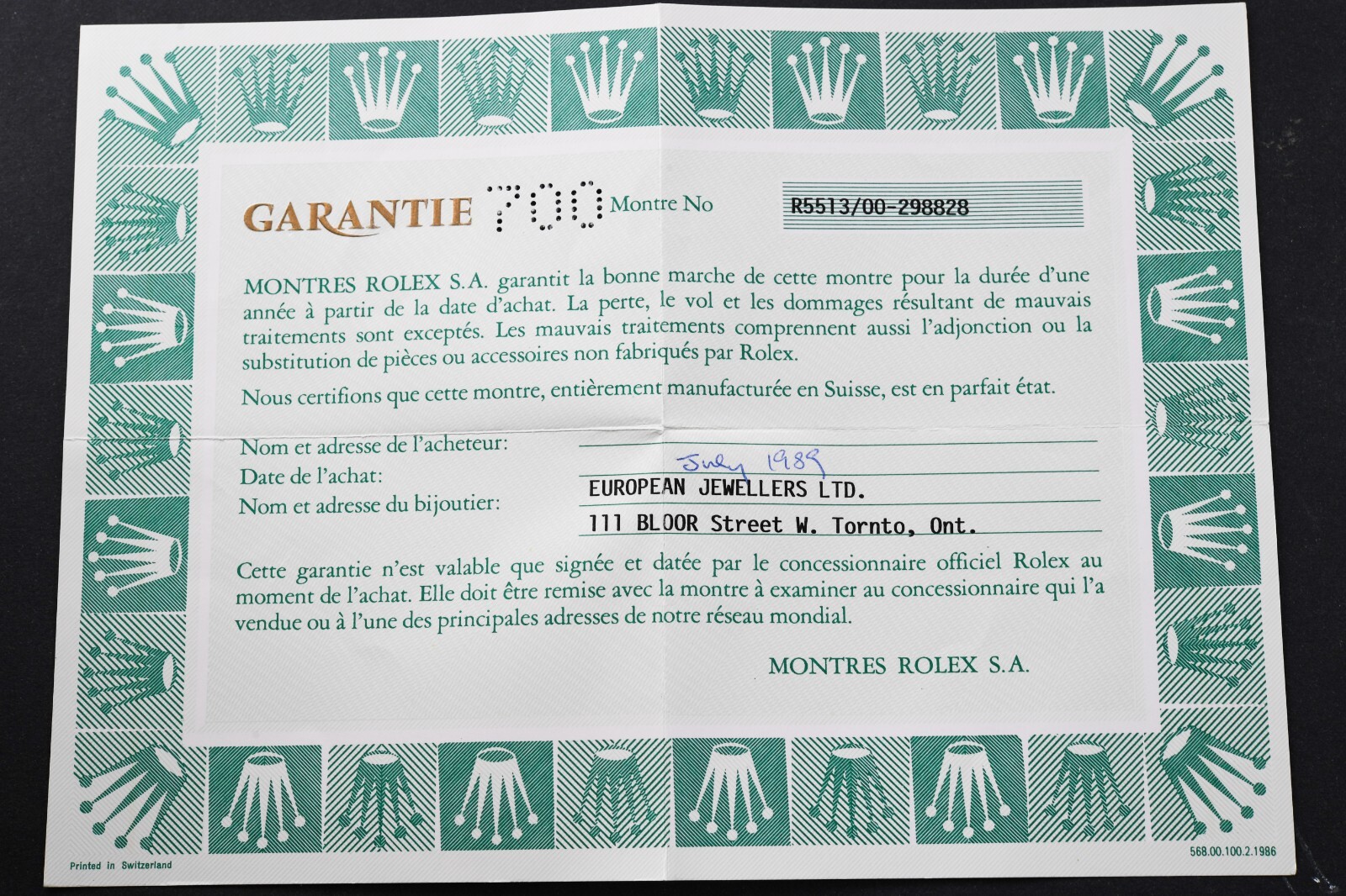 Rolex Cert R SERIAL 5513 And
