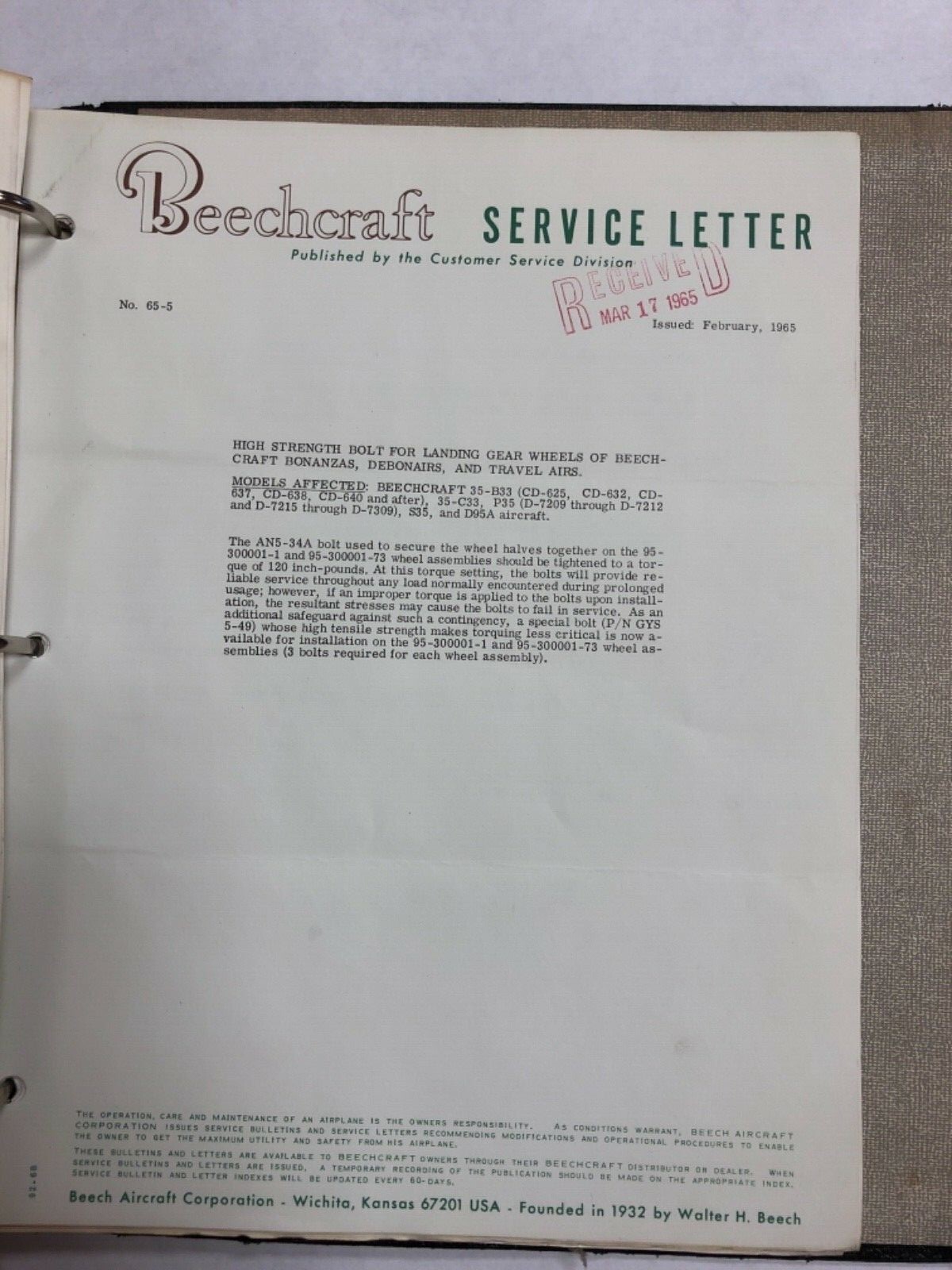 Beechcraft Service Bulletins & Service Letters 19581966 Originals eBay
