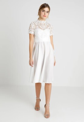 Little Mistress Knee Dress Womens Size 38 Xs White Empire Lace Crochet
