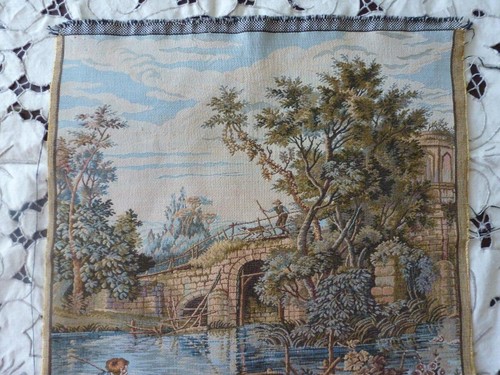 Italian Tapestry, Country River Scene 17" X 18" - Picture 4 of 6