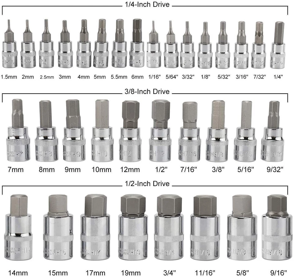 34Pcs Hex Allen Master Socket Bit Set Premium 3/8 1/4 1/2 Steel SAE Metric - Image 4 of 4