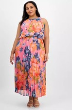 X by Xscape Floral Pleated Chiffon Maxi Dress 10 Orange Halter Sleeveless