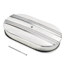 Polished 15 Oval Half Finned Aluminum Air Cleaner Filter For Sbc Bbc 350 Ford
