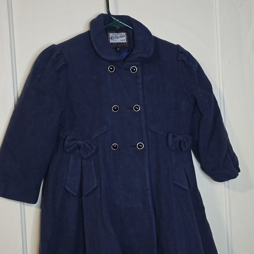 Rothschild Girls Vintage Wool Coat Navy Blue Pea coat Size 5 - Picture 3 of 11