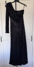 Faeriesty black one shoulder,long sleeve,sequin wide leg jumpsuit,Large (14-16)