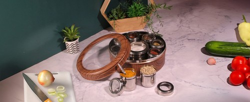 Authentic Indian Spice Tin Box Masala Dabba Spice Jars Stainless Steel Patterned - Picture 110 of 124