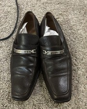 Authentic Prada Classic Dress Brown Leather Loafers With Logo Size 40 7 