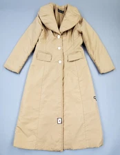 Vtg 80s 90s MICHEL KLEIN PARIS Long Puffer Trench Coat Oversized Collar Sz XS/S