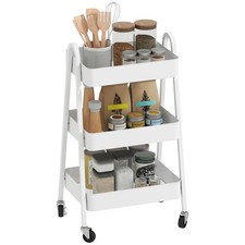 HOMCOM Carrello Cucina a 3 Livelli, Ruote Girevoli con Freno e Maniglie, Bianco