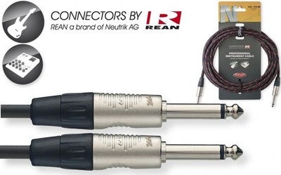 Black 25' Deluxe Neutrik Tweed Cloth Guitar Amp Cable Cord Stagg NGC7,6VTR BK