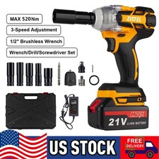 Cordless Impact Wrench 1/2" Kit 21V MAX Brushless High-Torque Tool with Case USA